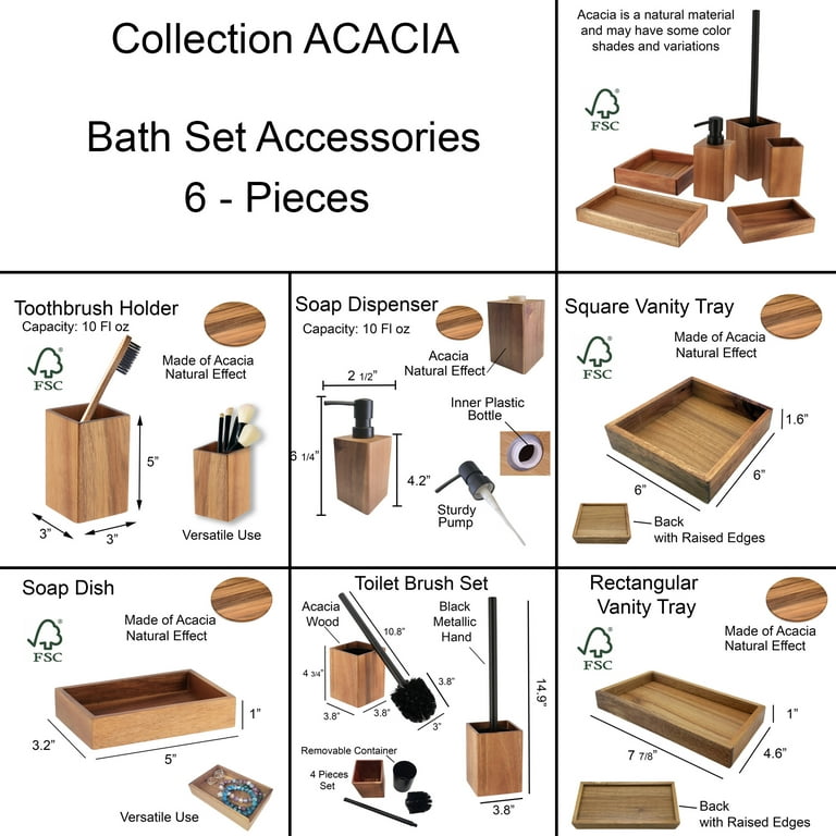 Acacia Bathroom Accessory Set 6-Pieces