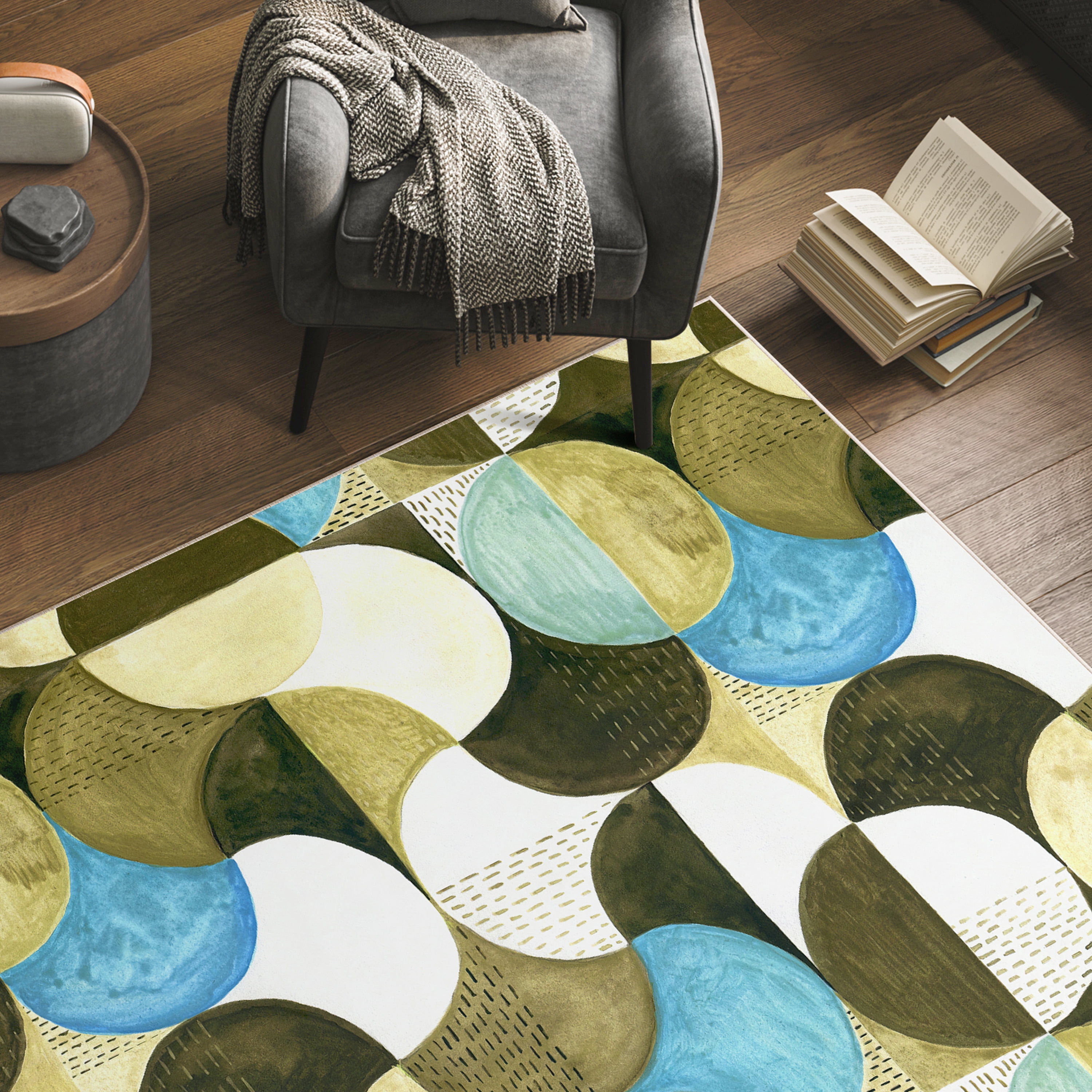 Geometric II Washable Geometric Art Area Rug size 5'x8'
