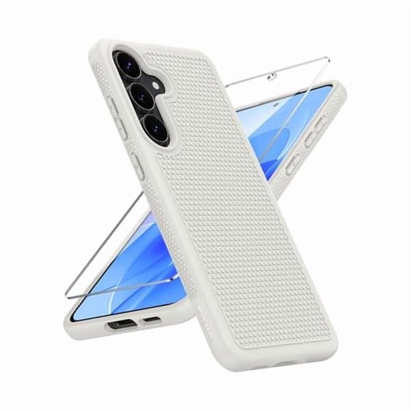Chenchen for Samsung Galaxy S25 FE Case: Shockproof Protective Lightweight with Screen Protector Duty Rugged Cell Phone Cover Non Slip, Military Grade Drop Protection for S25FE(White)