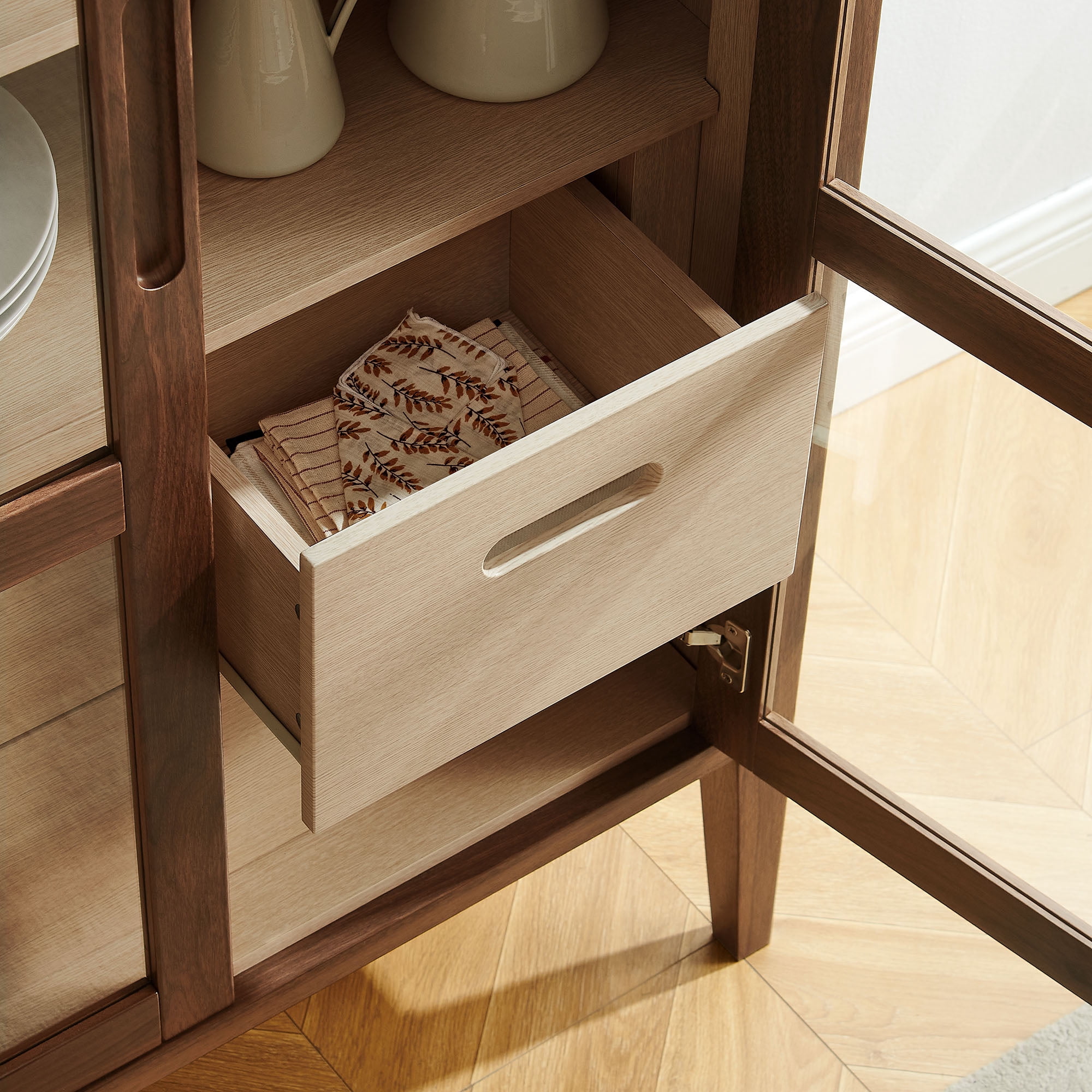 Modway Nell 71" Glass Door Tall Display Storage Cabinet in Walnut