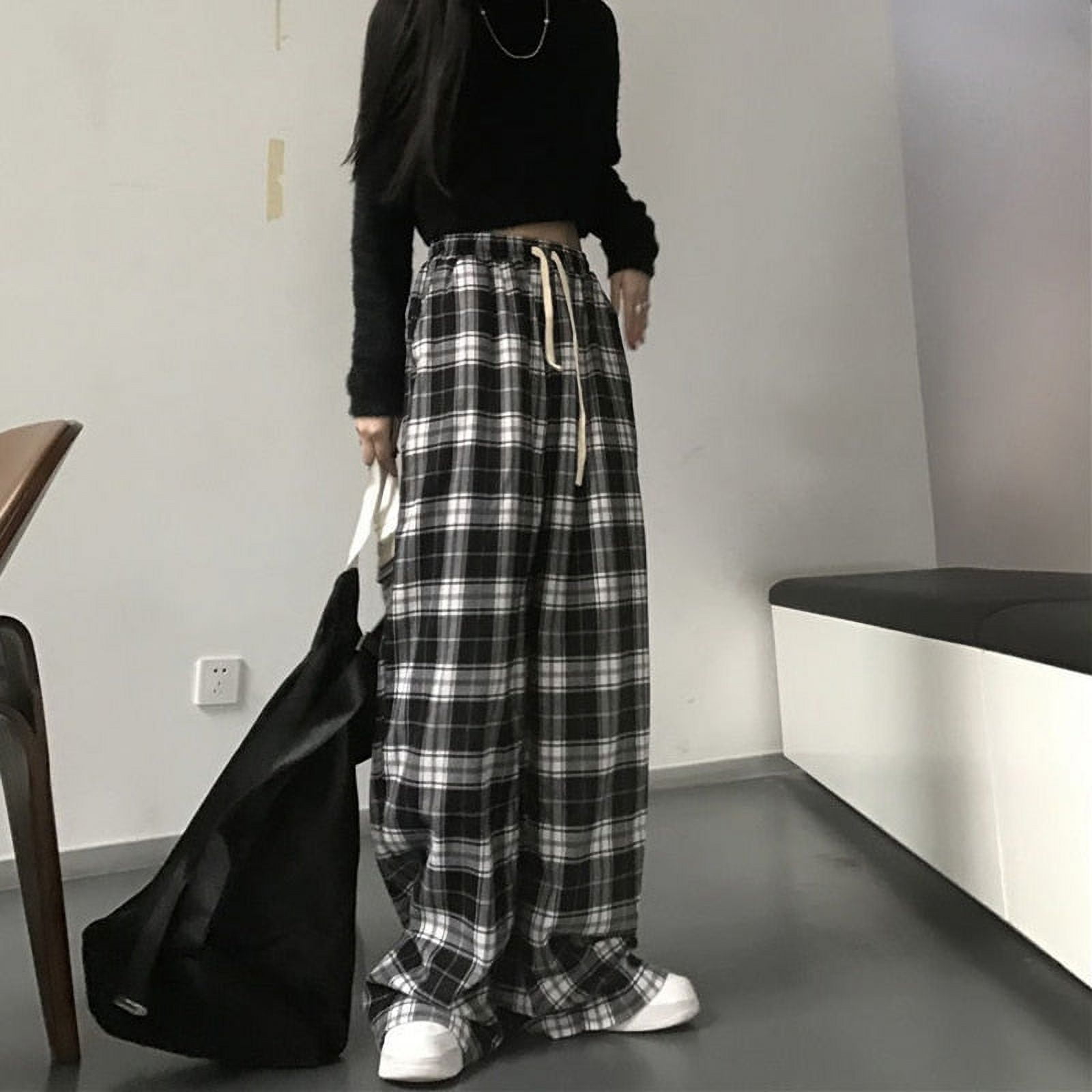 Summer Thin Casual Pants Men Oversized Plaid Pants Men