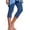 Blue, variant on Women's Hollow Lace Hem Capri Jeans Slim Fit Mid Rise Cutout Lace Cuff Cropped Denim Trousers