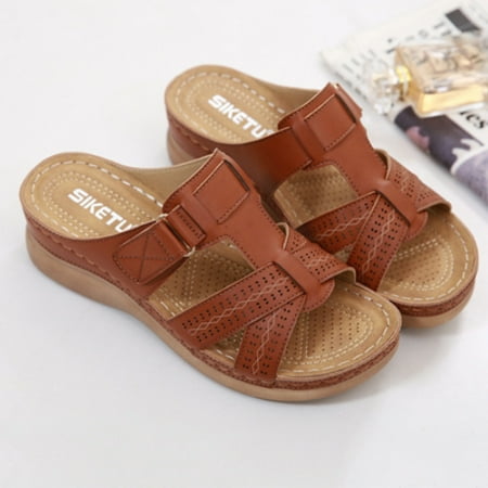 

Cathalem Womens Sandals And Ladies Summer New Summer Classic Wedge Stitched Leather Ladies Sandals Fashion Sandals for Women Brown 8