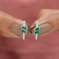 thumbnail image 6 of Rosec Jewels 3/4 CT Emerald and Diamond Hoop Earrings, Minimal Hoop Earrings for Women, Bar Set Baguette Emerald Earrings, Diamond Hoop Earrings, 10K White Gold, 6 of 9