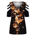 thumbnail image 4 of Elegante blusa estampada con cuello en V para mujer, camiseta suelta de manga corta con cremallera OAVQHLG3B Store  lin121212, 4 of 4