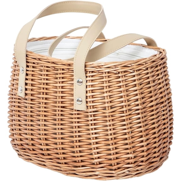 Picnic Basket, Woven Willow Insulated Wicker Storage Basket – Zippered Canvas Lining for Food, Picnics, or home use