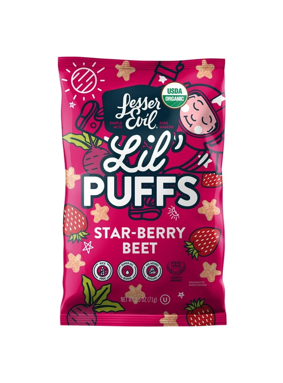 LesserEvil Lil' Puffs Organic Baby Snacks for Toddlers, Star-Berry Beet, 2.5 oz