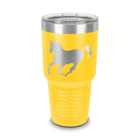 

Horse Running Tumbler 30 oz - Laser Engraved w/ Clear Lid - Stainless Steel - Vacuum Insulated - Double Walled - Travel Mug - farm rodeo - Yellow