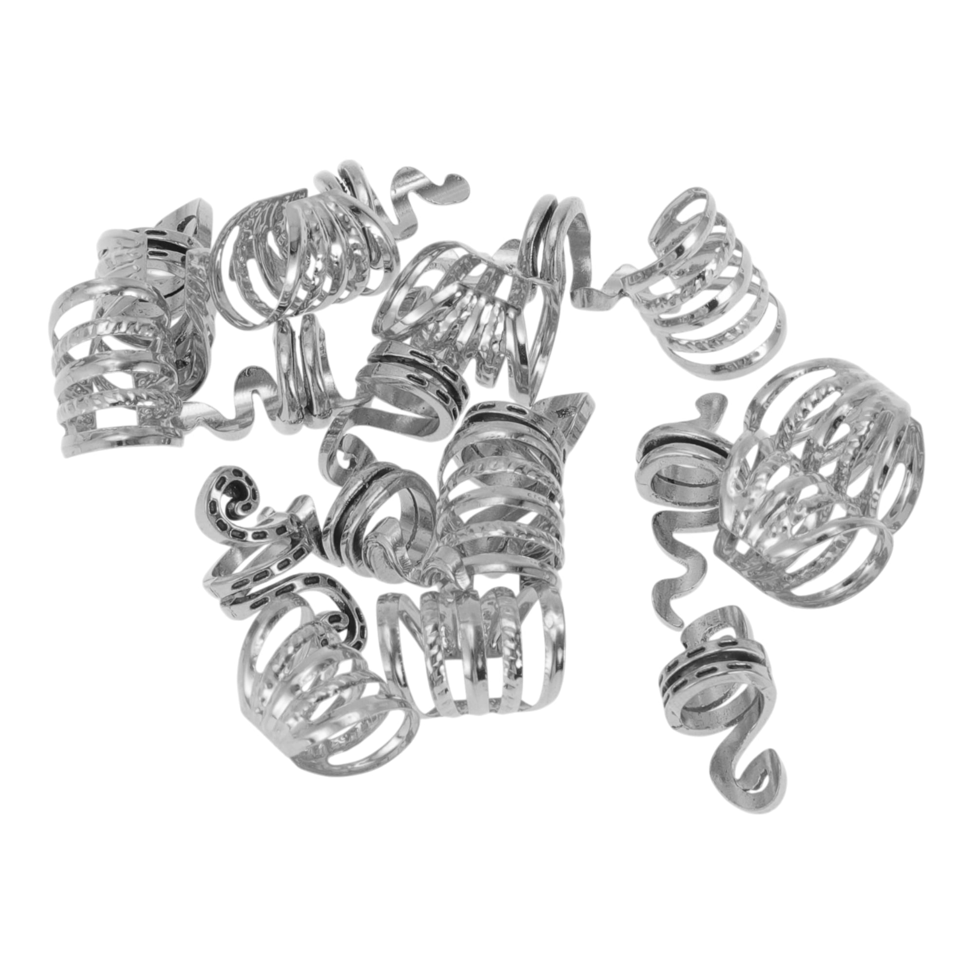Unique Bargains Hollow Design Hair Cuffs Dreadlock 20 Pcs Silver Tone