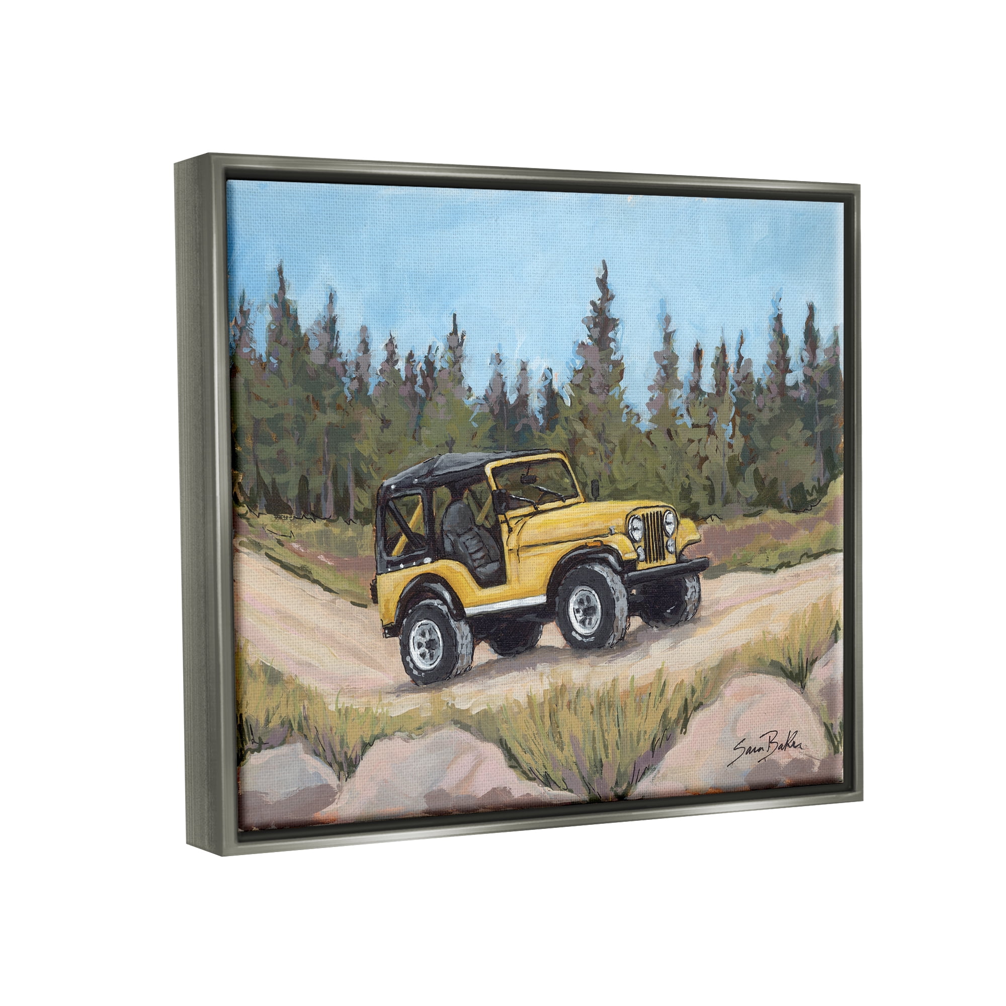 Stupell Off Road Adventure Yellow Truck Transportation Painting Gray Floater Framed Art Print Wall Art