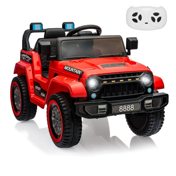 Riedhoff 12V Kids Ride-On Truck with Remote, 3 Speeds,LED Lights & Music - Red