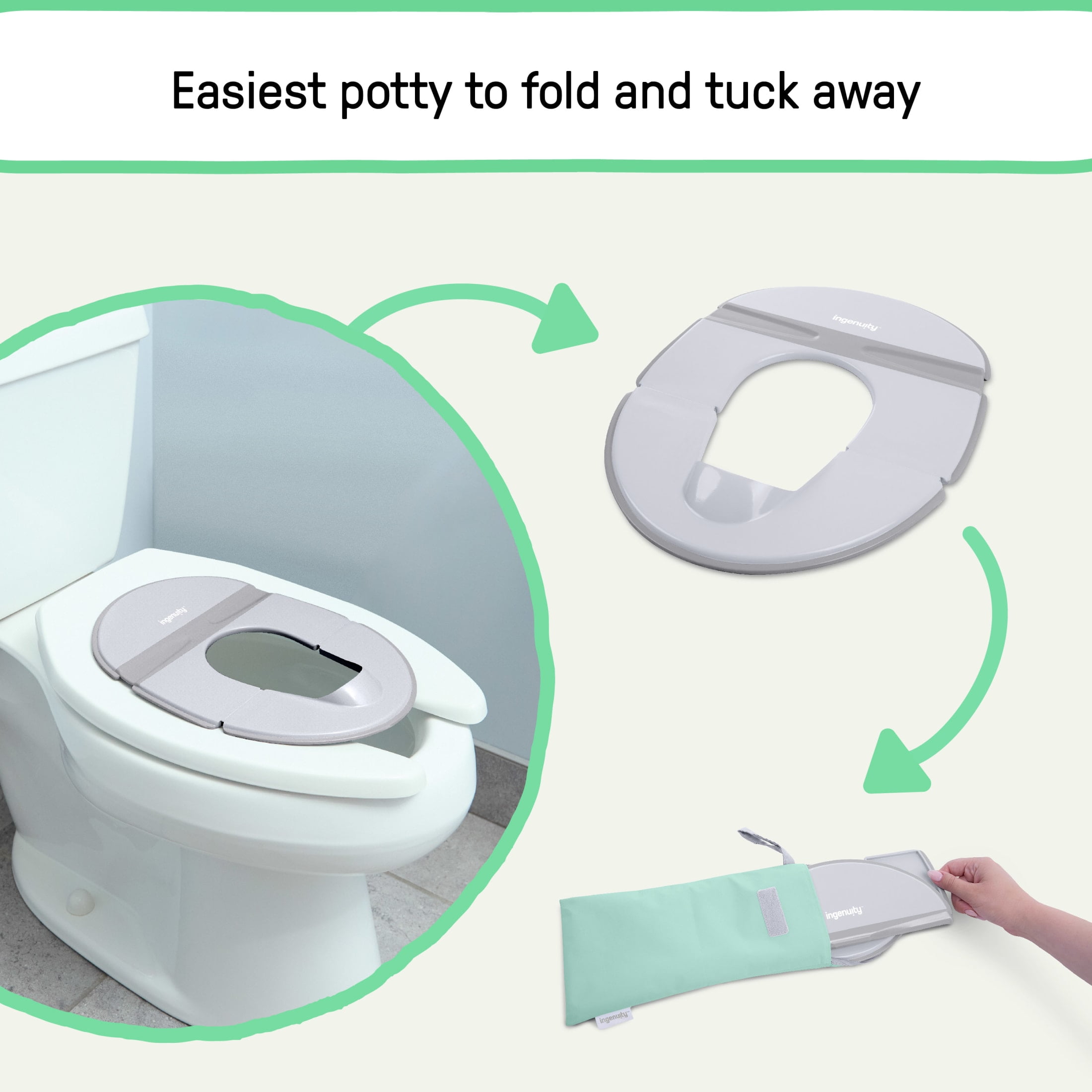 Ingenuity Foldaway Travel Baby Potty Seat, Fits Standard Toilets, Water-resistant Travel Bag Included, 18M+