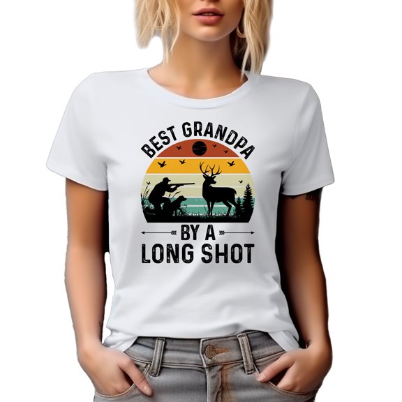 Best Grandpa by a Long Shot, Deer Hunting or Hunter Grandfather, White T-Shirt, Small