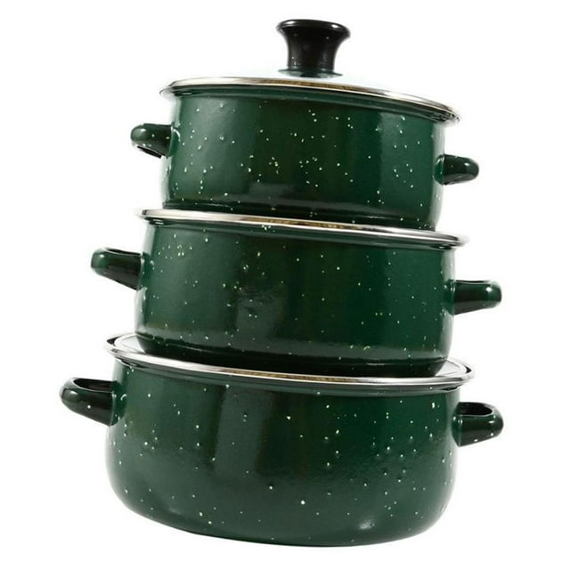 Siruishop 3 Pieces Enamel Stockpot with Lid Slow Cooker for Restaurant Wedding Kitchen green