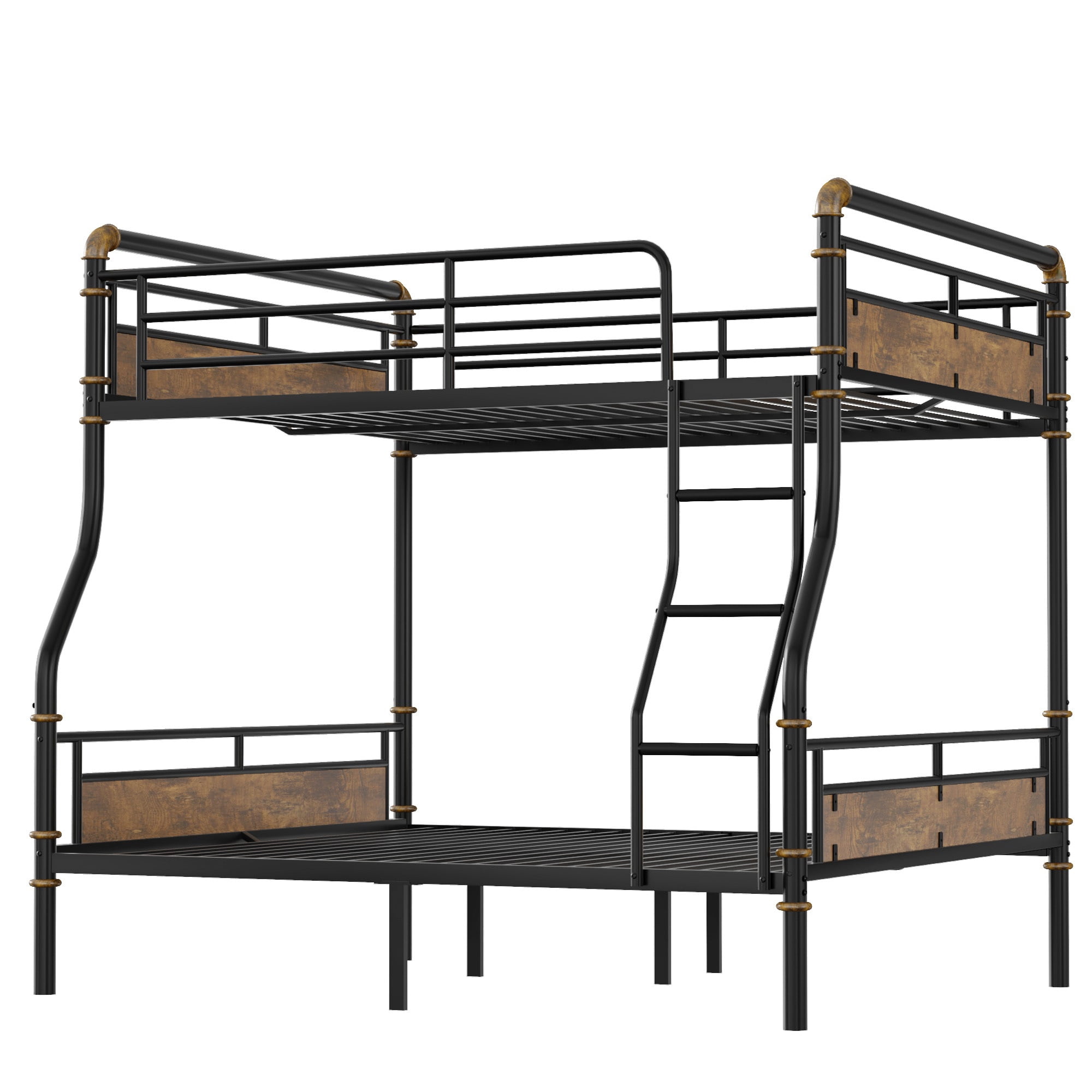 Full XL over Queen Bunk Bed,Heavy Duty Metal Bed Frame with Safety Guard Rails for Kids Teens, Black