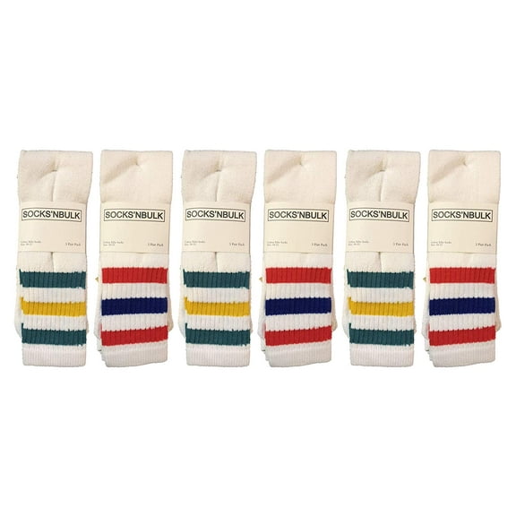 Yacht & Smith 6 Pairs Mens White W/Stripes Tube Socks Referee Style
