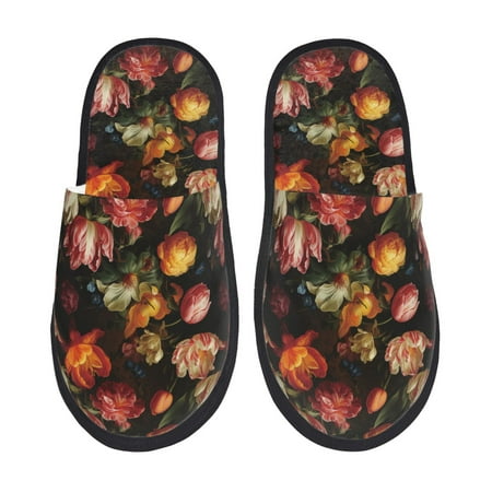 

Qekee Colorful Tulips print Slippers for Women and Men Fluffy Cute Cozy House Slipper Funny Furry Bedroom Slippers for Women Indoor -Large