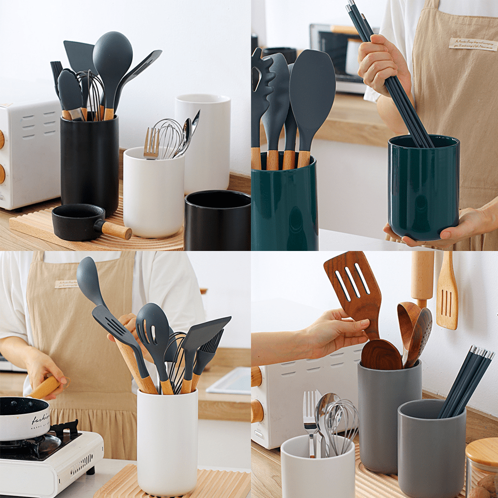 Kitchen Utensil Holder,Cooking Utensil Holder for Kitchen Counter, Cream White Ceramic Utensil Crock