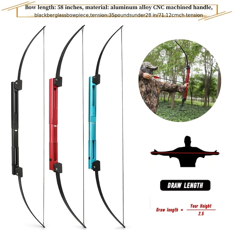 55-inch foldable bow and arrow set with 35-pound aluminum alloy riser, designed for both right- and left-handed archery practice.
