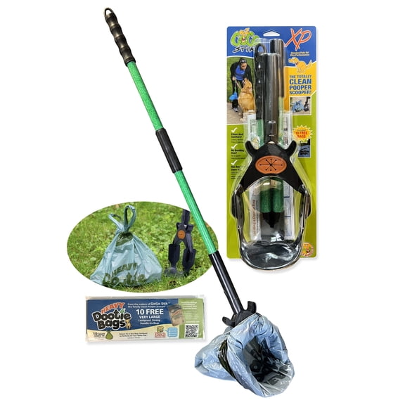 GoGo Stik XP Pro Pooper Scooper with 10 Extra Waste Bags, 37-Inch Unbreakable FRP Handle, Keeps Hands Clean, for All Dog Sizes