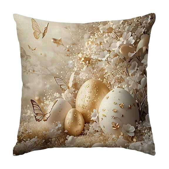 Gold Decorative Pillow Cover Easter Themed Cushion Case Luxury Sofa Throw Polyester Material with Floral Butterfly Design Holiday Season Decor