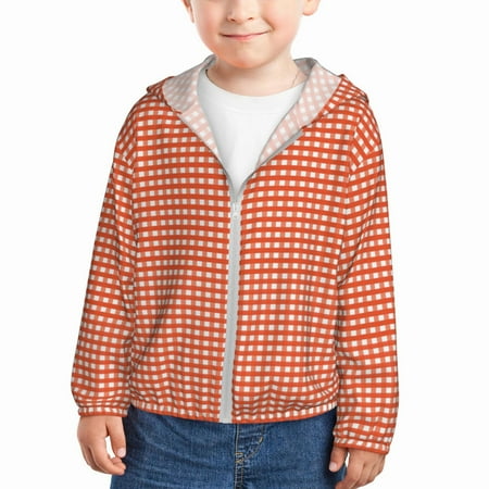 

Sun Hoodie for Kids Orange Gingham Long Sleeve Swim Fishing Shirts Sun Protection Zip Up Jacket Clothing Athletic Hoodie