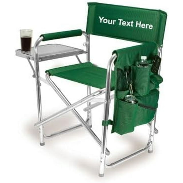 Personalized Embroidered Sports Director Chair with Side Table and Storage Pockets by Picnic Time - Hunter Green
