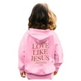 thumbnail image 4 of Arlun Jesus Loves You Hoodies for Girls Kids Letter Printed Graphic Long Sleeve Hooded Sweatshirts Loose Comfortable Christian Religious Pullovers with Pocket Pink 6-7Years, 4 of 8