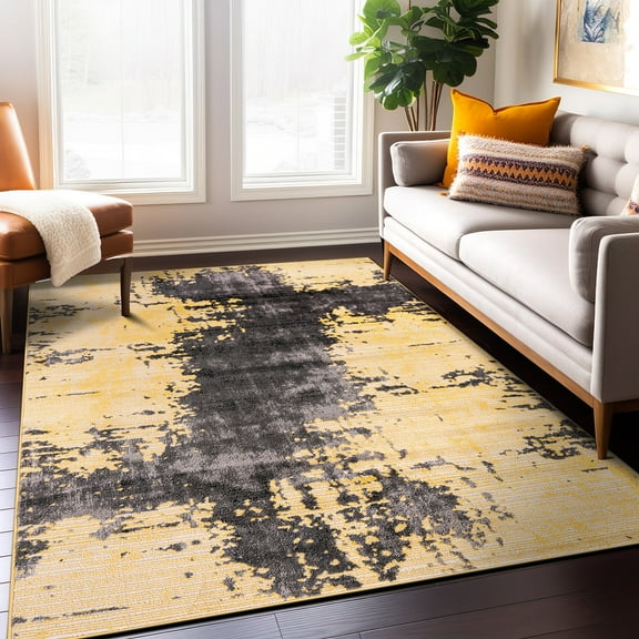 World Rug Gallery Abstract Design Distressed Area Rug - Yellow 5'x7'
