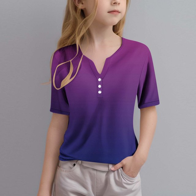 Soki Girls Shirts Gradient Tshirt Short Sleeve Tops V-neck Shirts Tee 3-14 Years