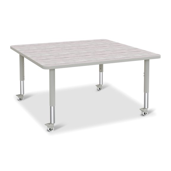 Square Activity Table - 48" X 48", Mobile - Driftwood Gray/Gray/Gray