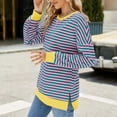thumbnail image 7 of AherBiu Crewneck Sweatshirts for Women Striped Long Sleeve Slit Oversized Pullover Fall Casual Loose Tops, 7 of 7
