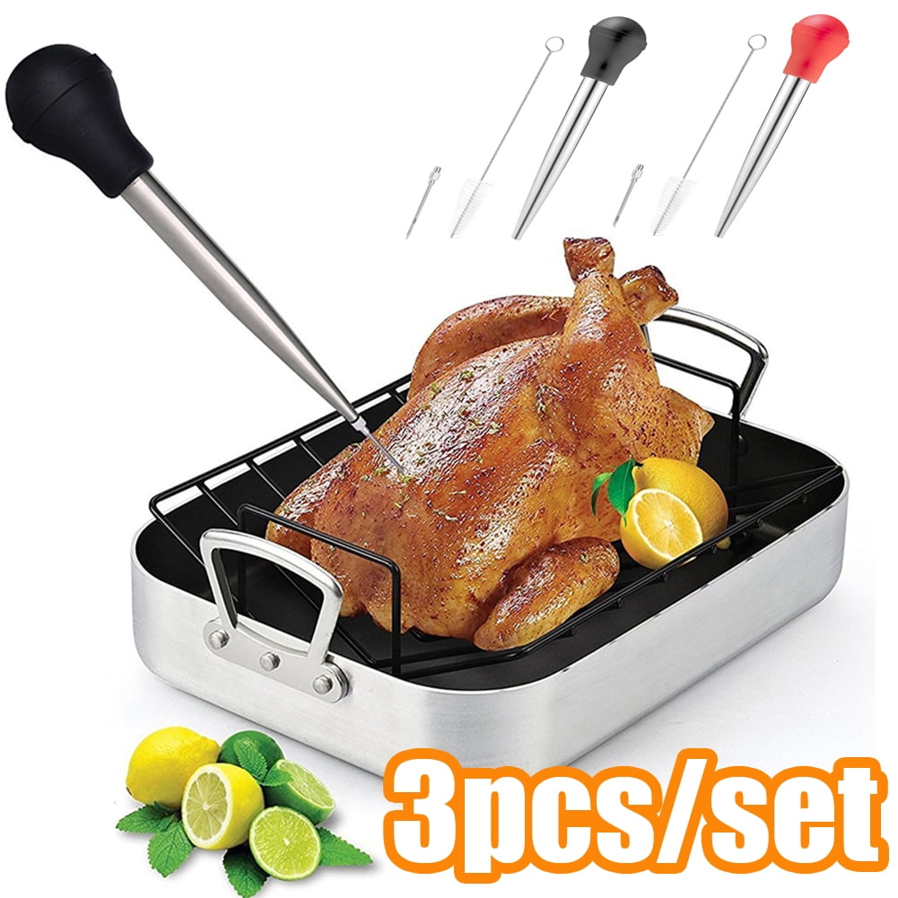 Vnanda Silicone Stainless Steel Turkey Baster Syringe Injector Needle Cooking Seasoning Pump