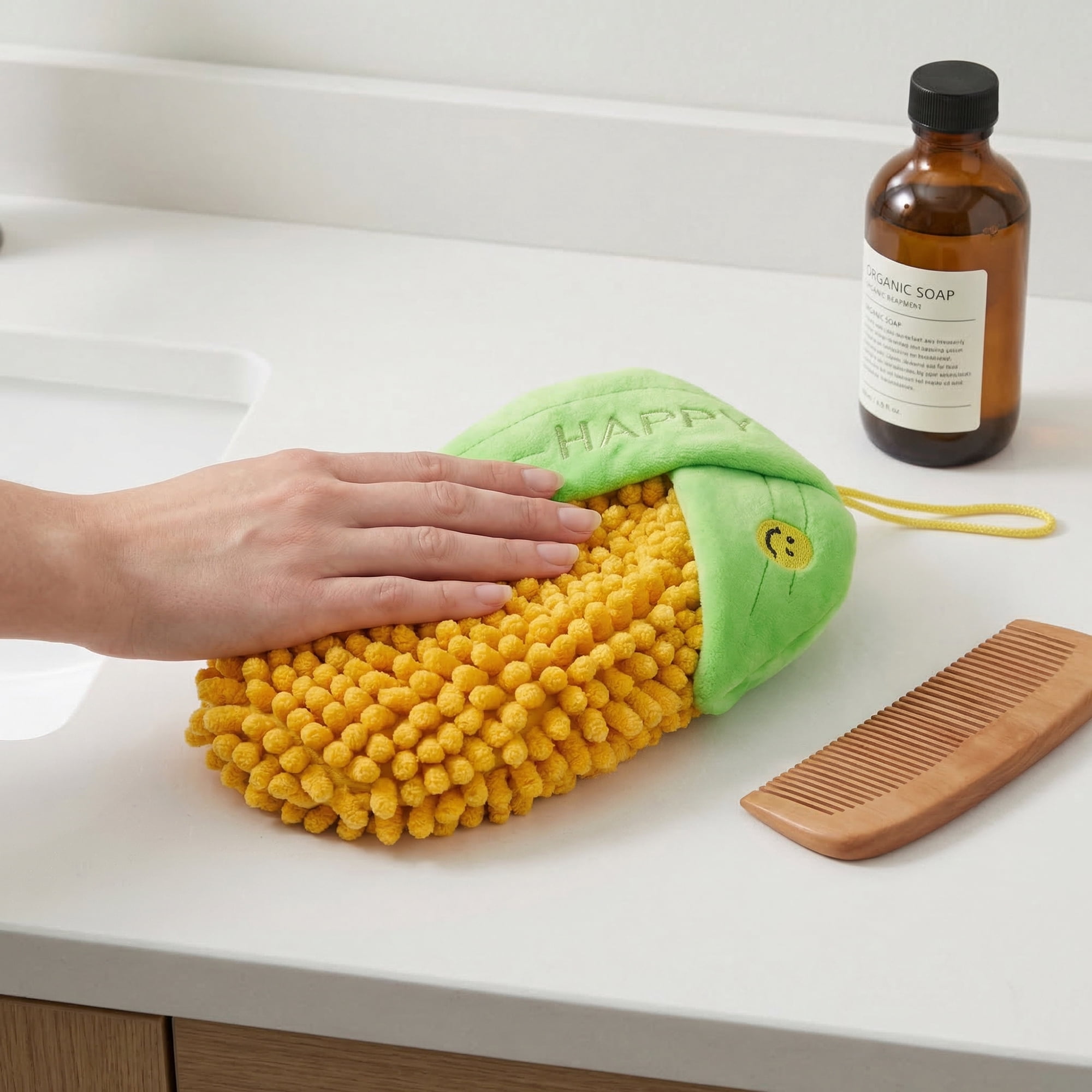 Unique Bargains Cute Corn Shaped Chenille Hanging Soft Absorbent Hand Towel Yellow 8" x 5"