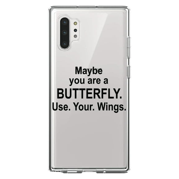 DistinctInk Clear Shockproof Hybrid Case for Galaxy Note 10 PLUS (6.8" Screen) - TPU Bumper Acrylic Back Tempered Glass Screen Protector - Maybe You Are a Butterfly