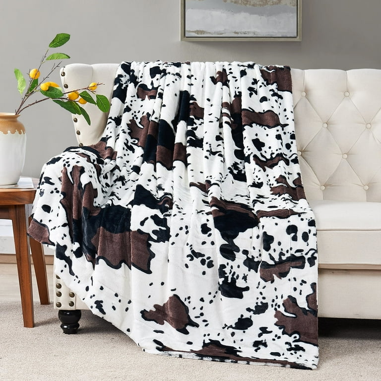 Cow print faux fur blanket best sale