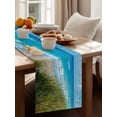 thumbnail image 4 of Summer Beach Table Runner, Realistic Green Weed Coastal Scenery Blue Sky Wave Cotton Linen Kitchen Table Decoration Washable Dining Tabletop Runners for Home Party Decor 13x60 Inches, 4 of 9