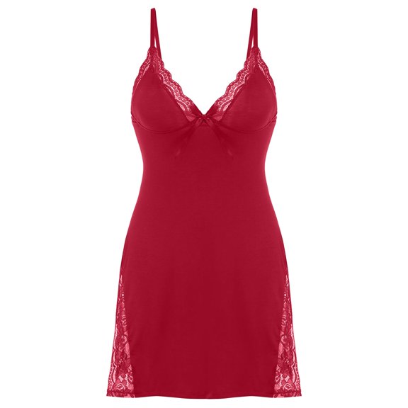 JIAYUE Women's Dresses Mini Summer Leisure Spaghetti Strap Loungewear V Neck Sleeveless Side Slit Female Lace Trim Pure Color Dress