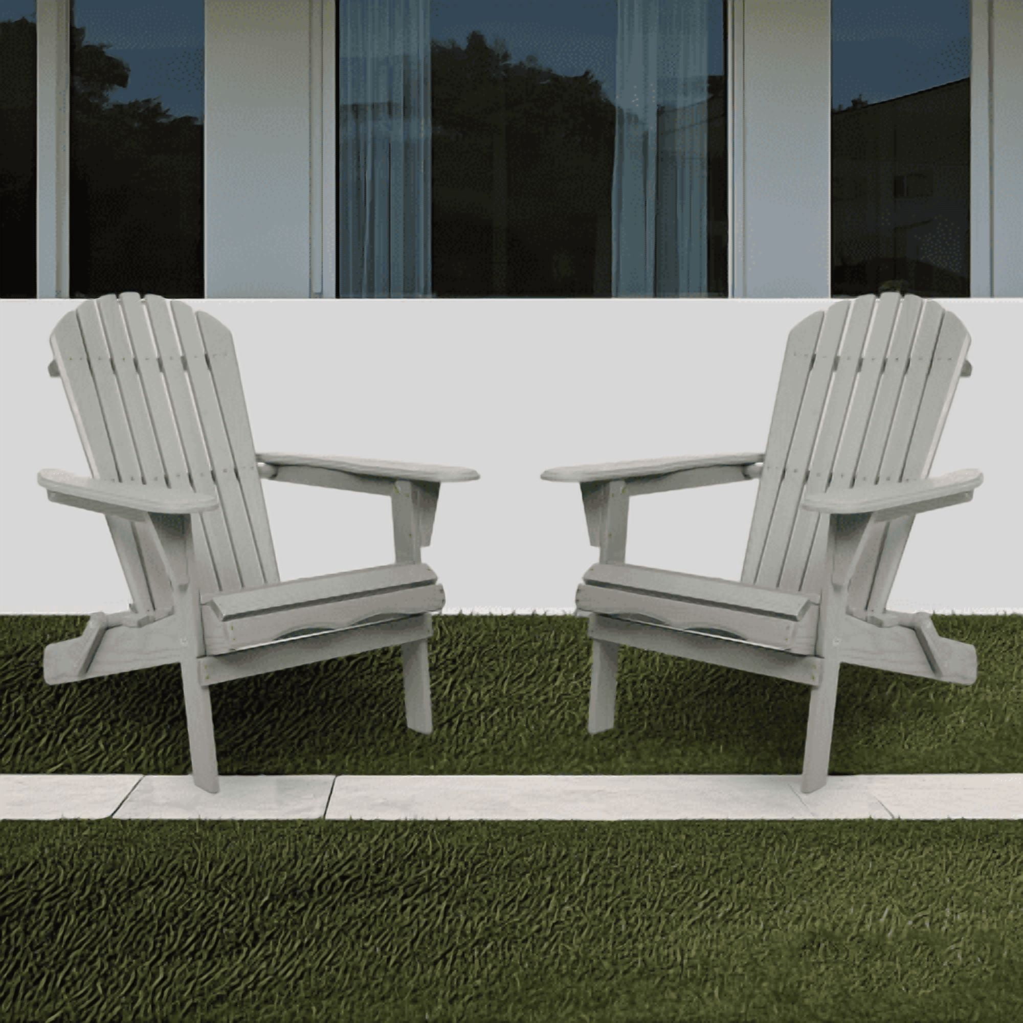 Howcool Wood Lounge Patio Chair for Garden, Outdoor Wooden Folding Embossed Adirondack Chair, Set of 2 Solid Cedar Wood Lounge Chairs with Wood Grain, Backyard, Deck, Poolside