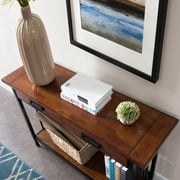 طاولة وحدة تحكم Leick Home Ironcraft ذات درجين بلمسة نهائية من خشب البلوط