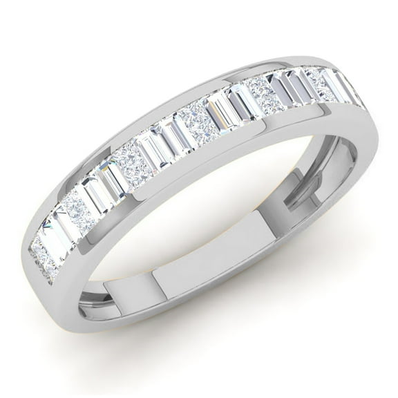 Dazzlingrock Collection 0.60 Carat (ctw) 14K Princess & Baguette White Diamond Ladies Wedding Band, White Gold, Size 9