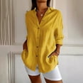 thumbnail image 5 of Blmnix Yellow Button Down Shirt Tunic Solid Color Boho Tops for Women V-Neck Long Sleeve Tops, 5 of 7