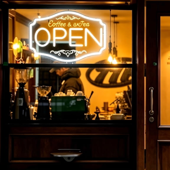 LED Neon Come In We're Open Sign for Business Window Storefront Door, Bar Cafe Restaurant Barber Salon Wall Decor, 16 Inch Electric Powered Light Up Open Business Sign