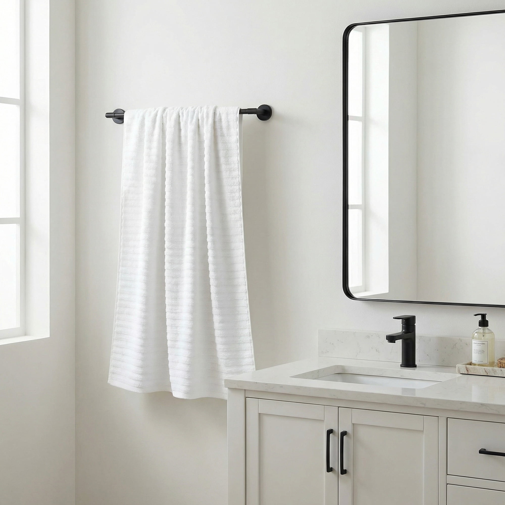 Unique Bargains Soft Absorbent Striped Bath Towel 2 Pack White/Dark Blue 55"x28"