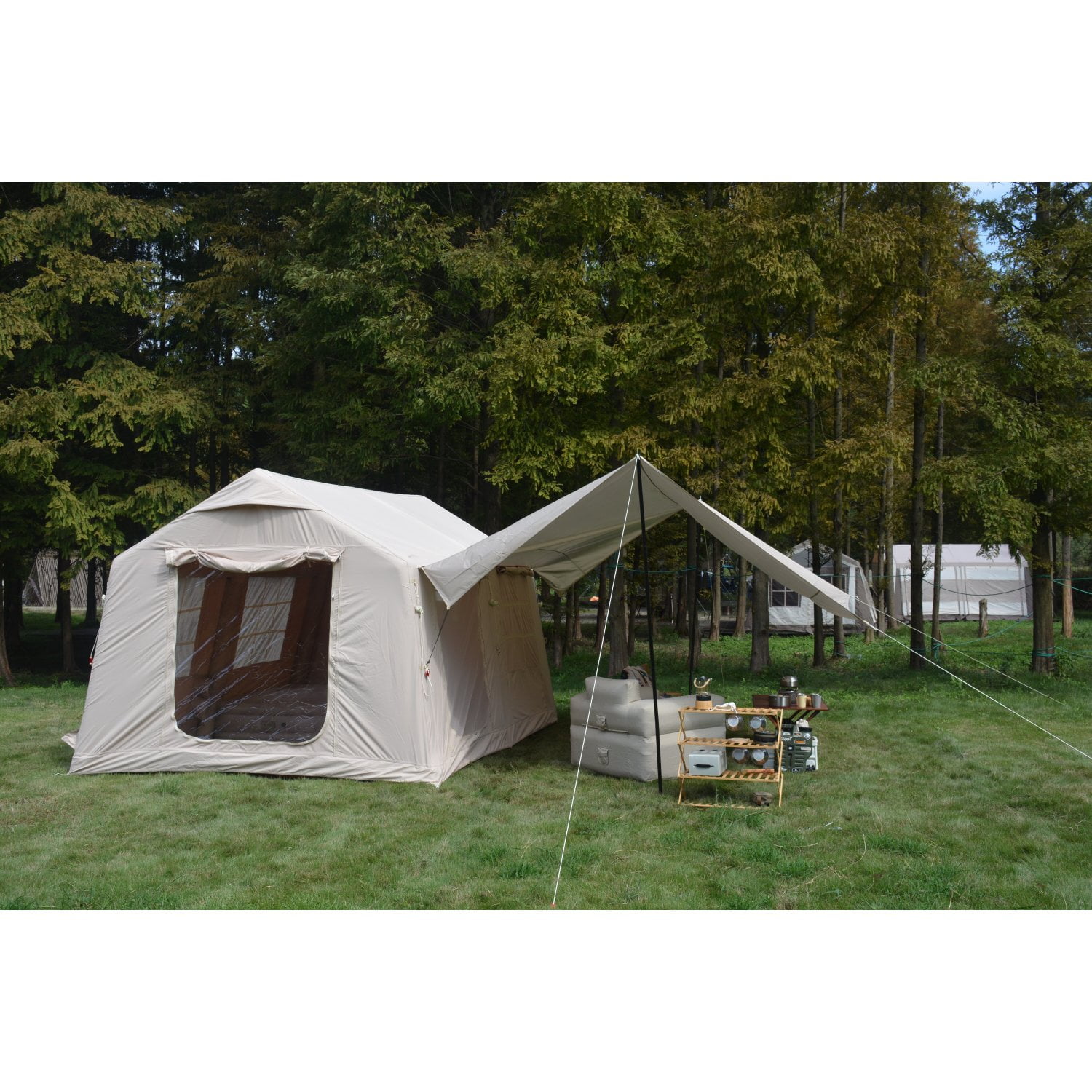 Miekor Furniture 9.8 x13ft with canopy, Inflatable Camping Tents with Hand Pump, Air Glamping Tents, Easy Setup Waterproof and Windproof Blow up Tent Beige 33201