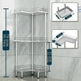 thumbnail image 5 of Corner Shower Caddy Standing - 3-Tier Stainless Steel Shower Organizer with Soap Holder and 4 Hooks, Large Capacity Corner Shelf Stand for Bathroom, Rest Room, Silver, 5 of 15