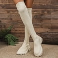 thumbnail image 6 of Lovzfmll Knee High Boots Women, Over The Knee Sock Boots Stretch Chunky Heel, Chunky Mid Heel Round Toe Chelsea Boots Casual Fall Beige Boots, 6 of 9