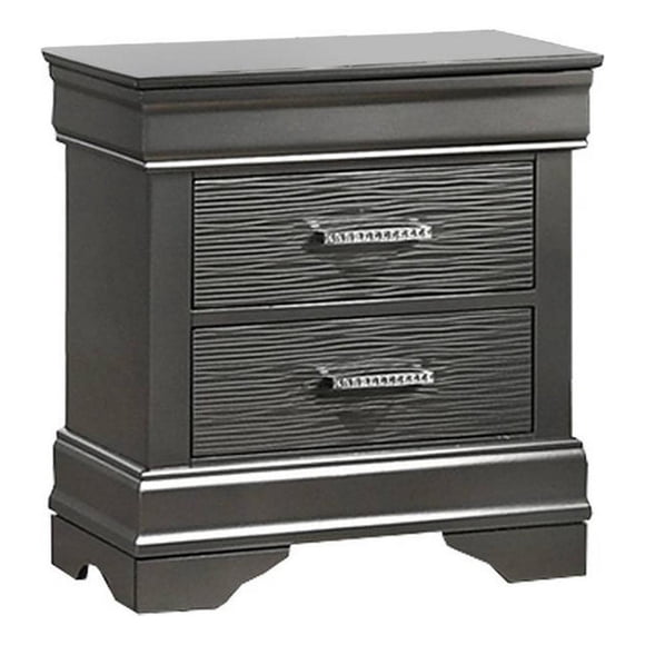 Jean Nightstand- 2 Drawers- Curved Frame- 24 Inch Dark Gray Solid Wood