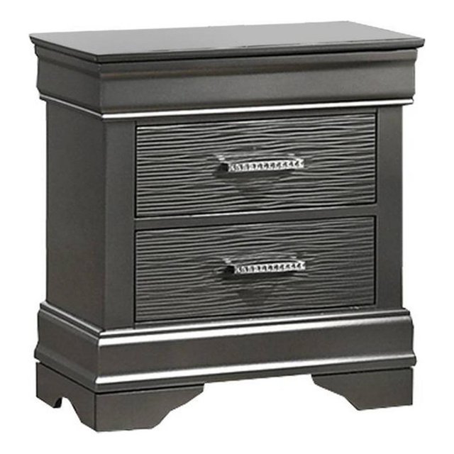 Jean Nightstand- 2 Drawers- Curved Frame- 24 Inch Dark Gray Solid Wood