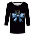 thumbnail image 4 of Craaazy Hanukkah Shirts for Women Athletic Casual Menorah Printed Round Neck 3/4 Sleeve T-shirts Gifts, 4 of 4